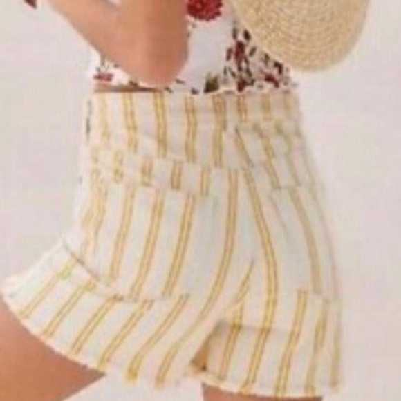 🎉HP🎉. 19. Anthropologie Pilcro High Rise Denim Shorts /Mustard & Cream Stripes - Picture 16 of 16